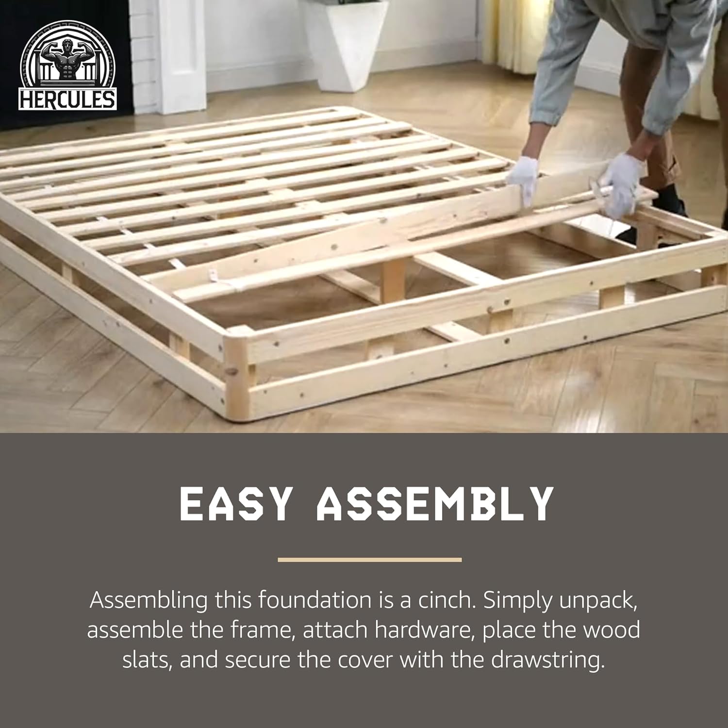 Hercules 4 Inch Low Profile Foundation Mattress Box Spring Replacement, Queen