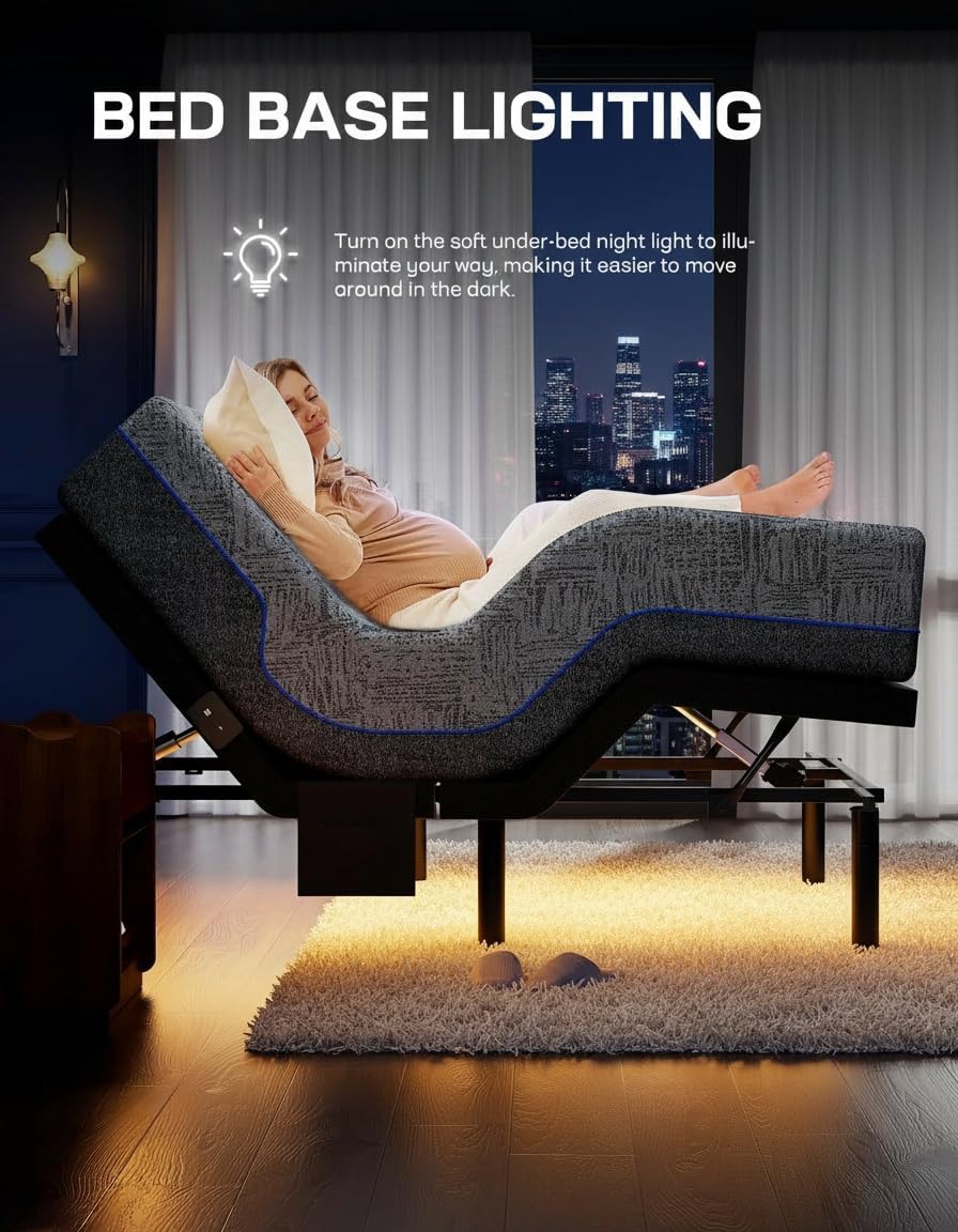 Marsail Queen Adjustable Bed Frame with Head & Foot Incline, Wireless Remote, 4 USB Ports & LED Night Light, Electric Adjustable Bed Base with 4 Height Options