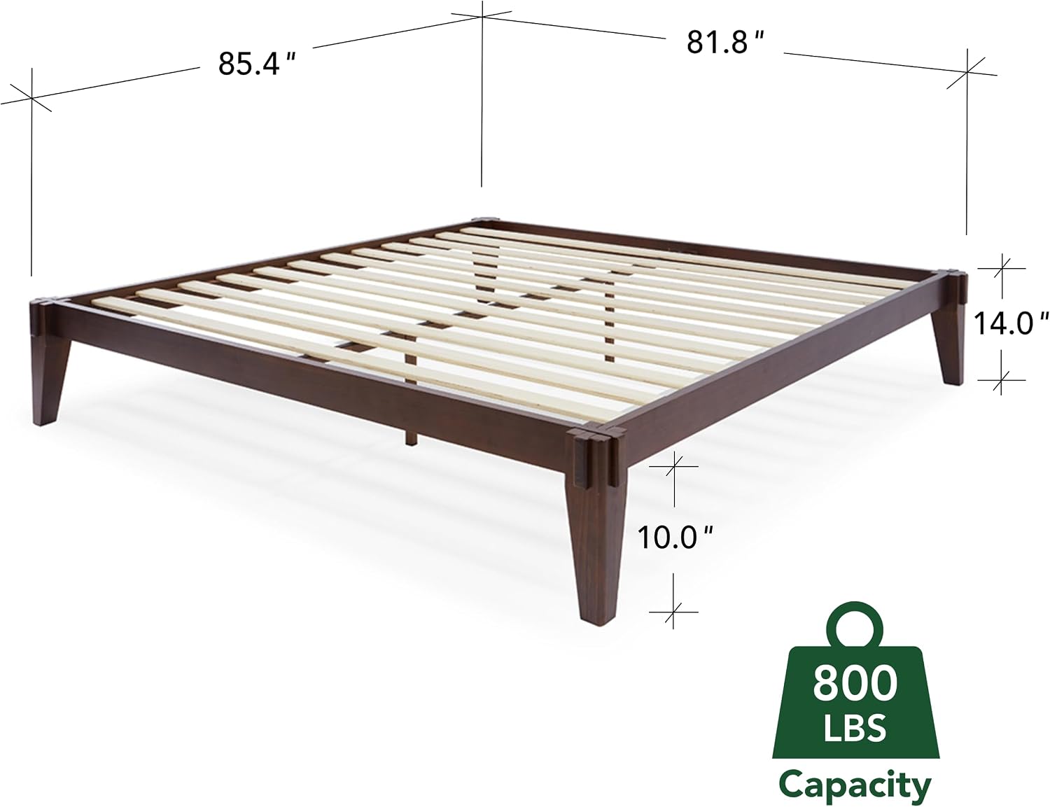 Bme Chalipa 14' King Bed Frame - Solid Wood Platform Bed - Japanese Joinery Bed Frame - Wood Slat Support - No Box Spring Needed - Easy Assembly - Minimalist & Modern Style, Walnut