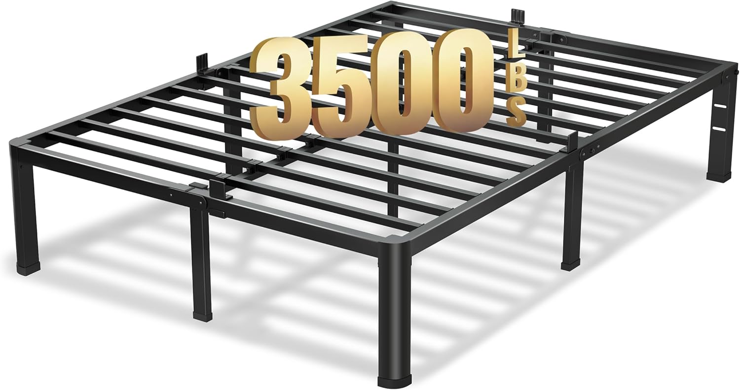 VIPSHOW 14 Inch King Size Bed Frame, 3500Lbs Heavy Duty Metal Platform with Round Corner Legs Mattress Slide Stopper, Steel Slat Support No Box Spring Needed, Noise Free, Non-Slip, Easy Assembly