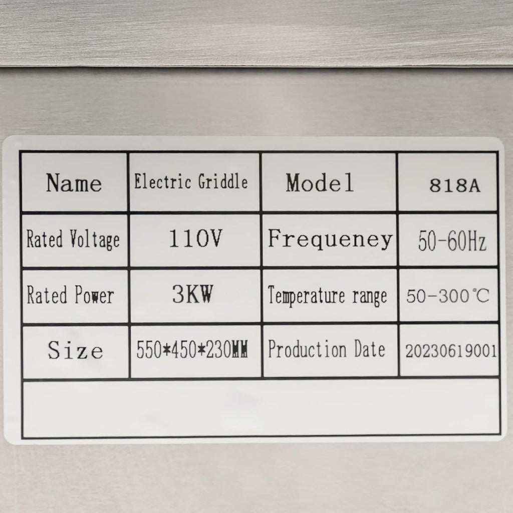 Commercial Electric Griddle, Teppanyaki Stainless Steel BBQ Flat Top Grill Hot Plate, 3000W Countertop Griddle Adjustable Thermostatic Control 122-572℉ Electric Griddle for Kitchen (1*Button)
