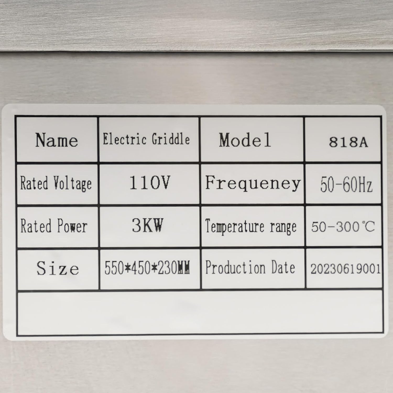 Commercial Electric Griddle, Teppanyaki Stainless Steel BBQ Flat Top Grill Hot Plate, 3000W Countertop Griddle Adjustable Thermostatic Control 122-572℉ Electric Griddle for Kitchen (1*Button)