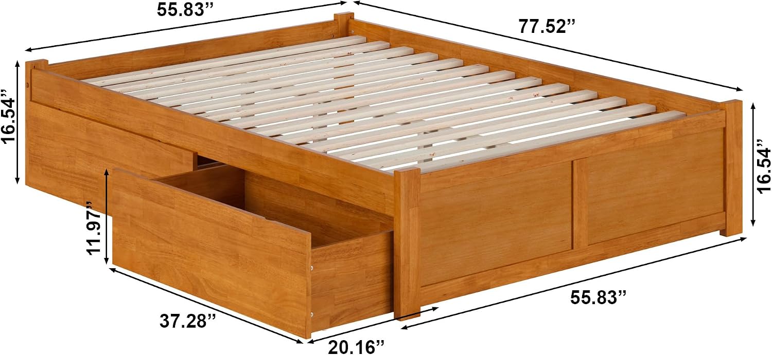 AFI Concord Full Solid Wood Platform Bed with Footboard & Storage Drawers in Light Toffee