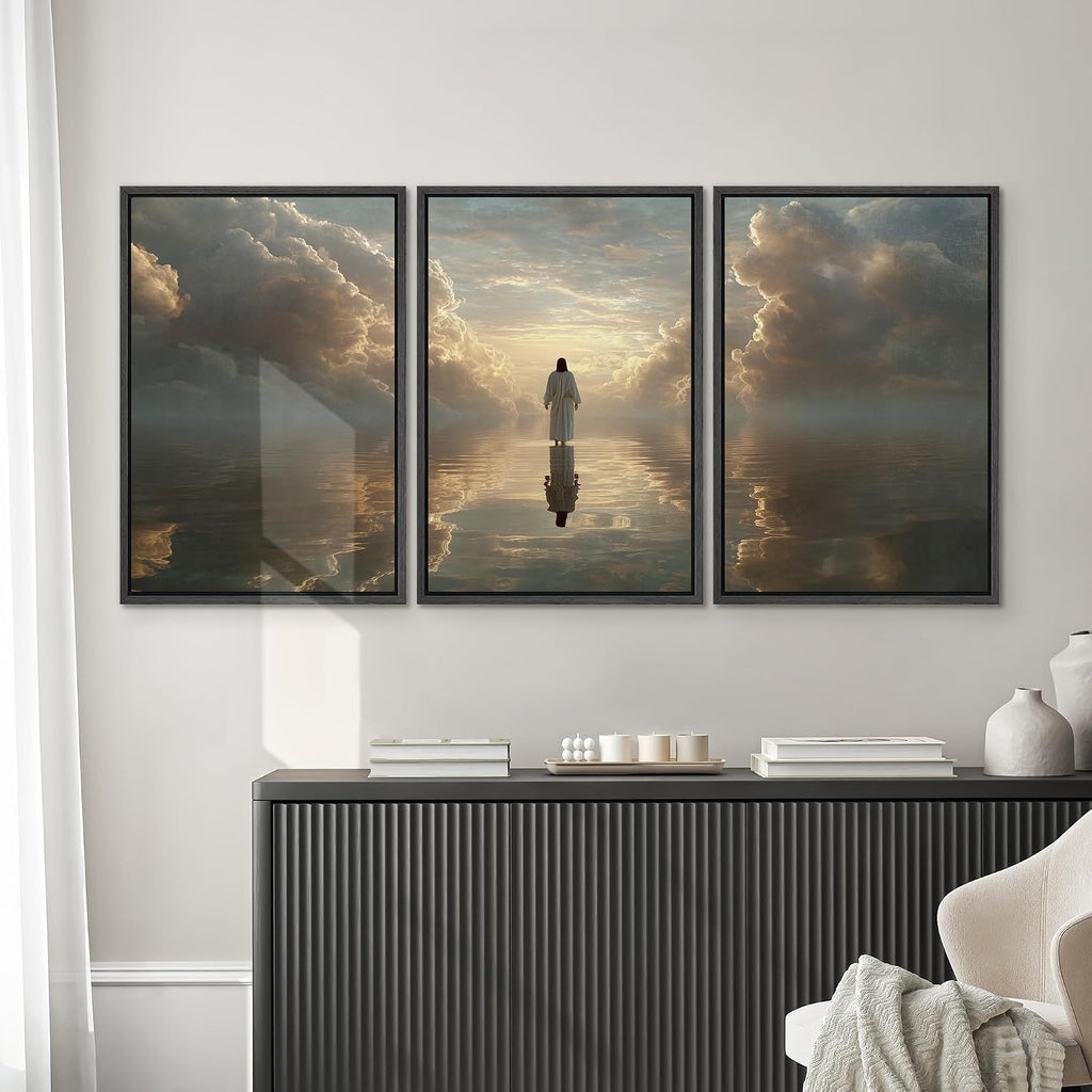 SIGNWIN Framed Canvas Print Wall Art Set Heavenly Cloudscape Spiritual Figure Illustrations Modern Art Decorative Scenic Rustic for Living Room, Bedroom, Office - 24'x36'x3 Black