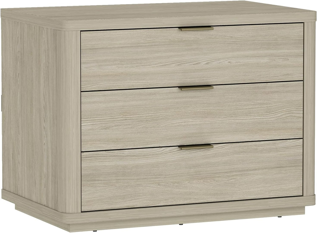 Manhattan Comfort Evelyn Modern Nightstand with Drawers, Minimalist Wood Bedside Table with Rounded Edges & Raised Mop Base, Versatile & Multifunctional Accent Table, Set of 2, Natural