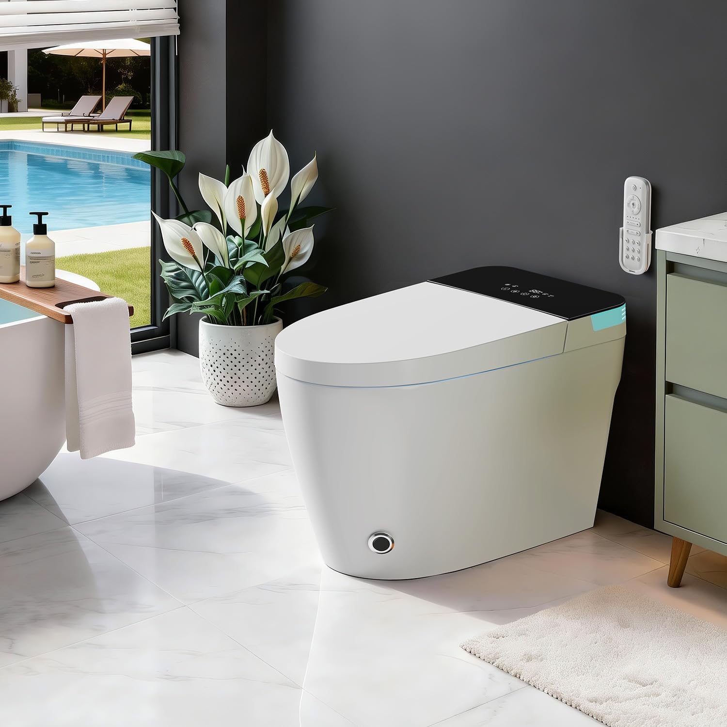 Smart Bidet Toilet Auto Open/Close Lid, Heated Seat with Warm Water Sprayer & Dryer, Tankless Smart Toilet with Auto Dual Flush,Foot Sensor Operation,One Piece Toilet for Bathrooms
