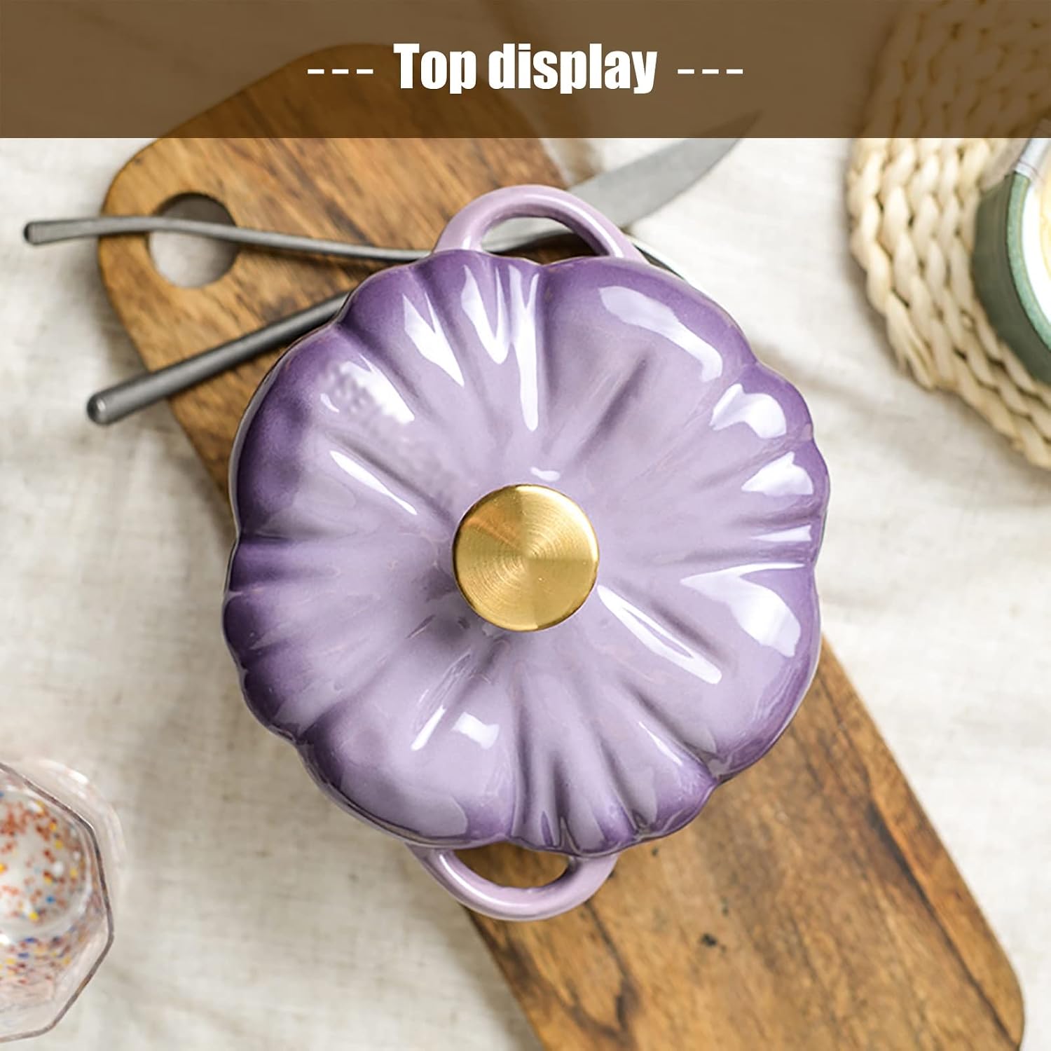 Party Food Cast Iron Dutch Oven Pot with Lid Enameled Casserole Pot Nonstick Induction Gas for Rice Soup Turkey(Purple)