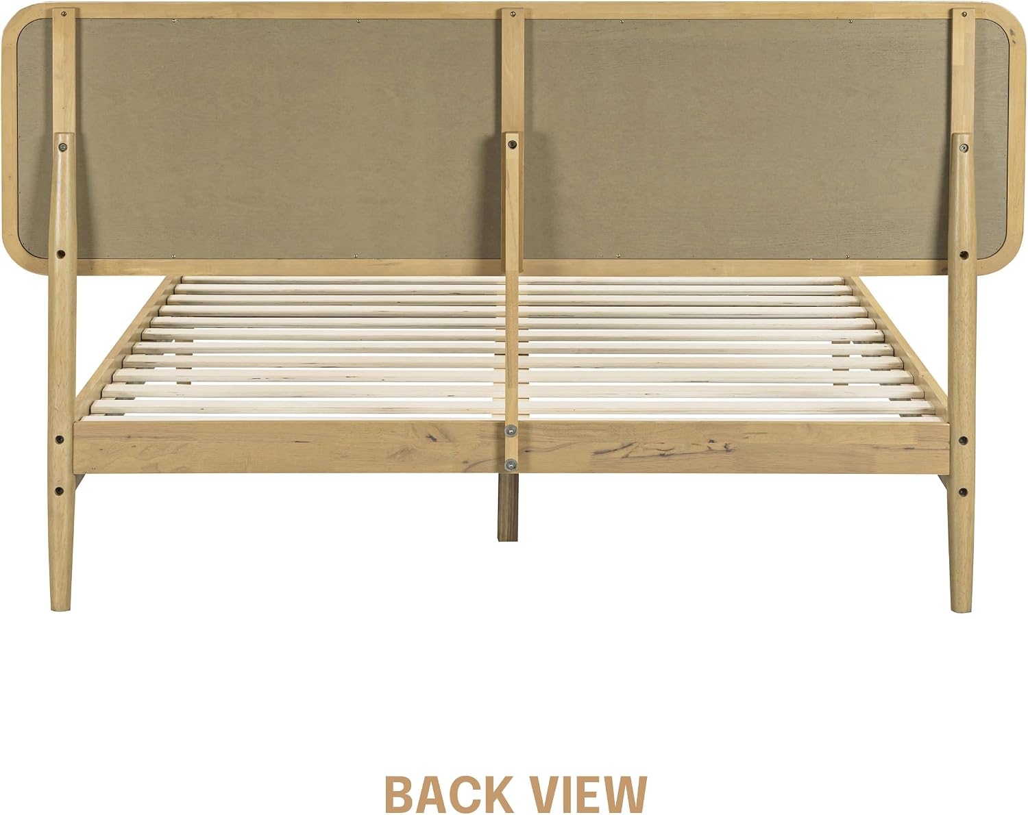 NTC Lupin Wooden Bed Frame with Headboard, Solid Oak and Rubber Wood Foundation with Silent Slats and Wood Central Supports, 1000 Lb Capacity, Queen - Sand