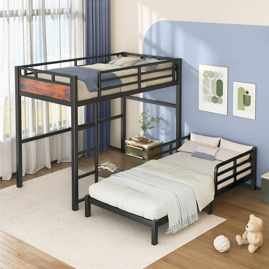 Twin XL Over Twin XL Bunk Bed, Convertible Metal Bunk Beds Can Separate into Loft Bed and Platform Bed, Heavy Duty Noise-Free Bed Frame with Safety Rails for Adults Teens Kids, Black