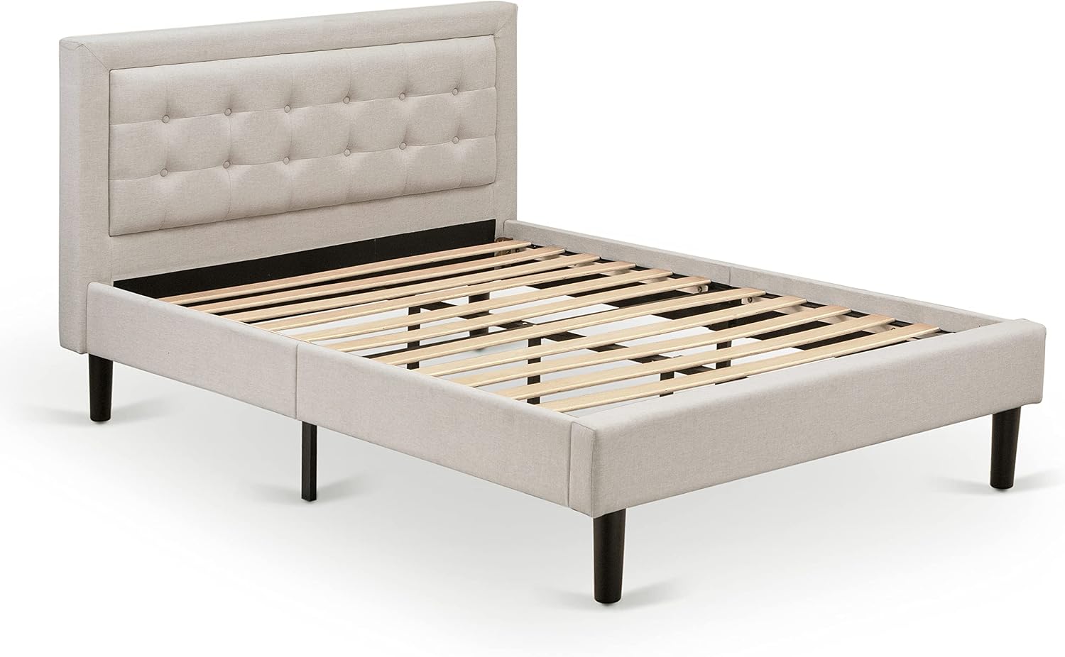 East West Furniture FN08F-1VL0C 2-Piece Platform Full Size Bed Set with 1 Full Bed and an End Table for bedroom - Reliable and Durable Construction - Mist Beige Linen Fabric