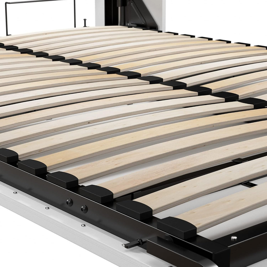 Bestar Pur Full Murphy Bed and 2 Shelving Units with Drawers, 109-inch Space-Saving Sleeping Arrangement in White