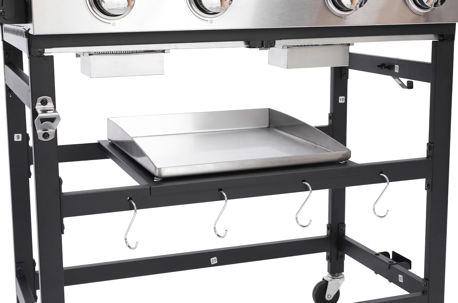 4 Burner Propane Grill and Griddle Combo 38200 BTU 2-in-1 Outdoor Cookstation with Stainless Steel Surface and Foldable Side Tables for Patio Backyard Camping