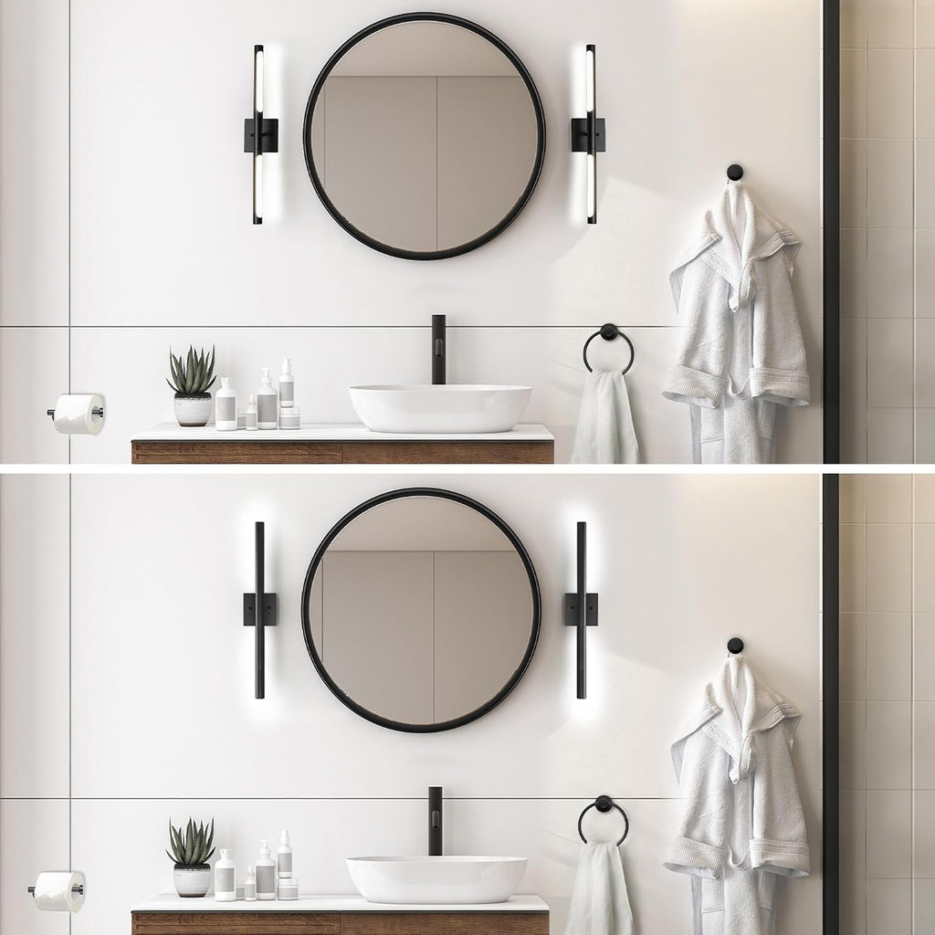 Globe Electric 63000203 5-Piece All-in-One Bathroom Set, 2-Light LED Vanity Light, Matte Black, 1200 Lumen, Towel Bar, Robe Hook, Toilet Paper Holder, Towel Ring, Bathroom Lights Over Mirror