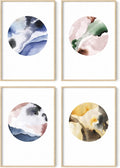 HAUS AND HUES Watercolor Prints Set of 4 - Minimalist Art Prints & Posters, Modern Wall Decor for Bedroom, Minimalistic Modern Abstract Posters, Color Swirl Circles (Beige Frame, 24x36)