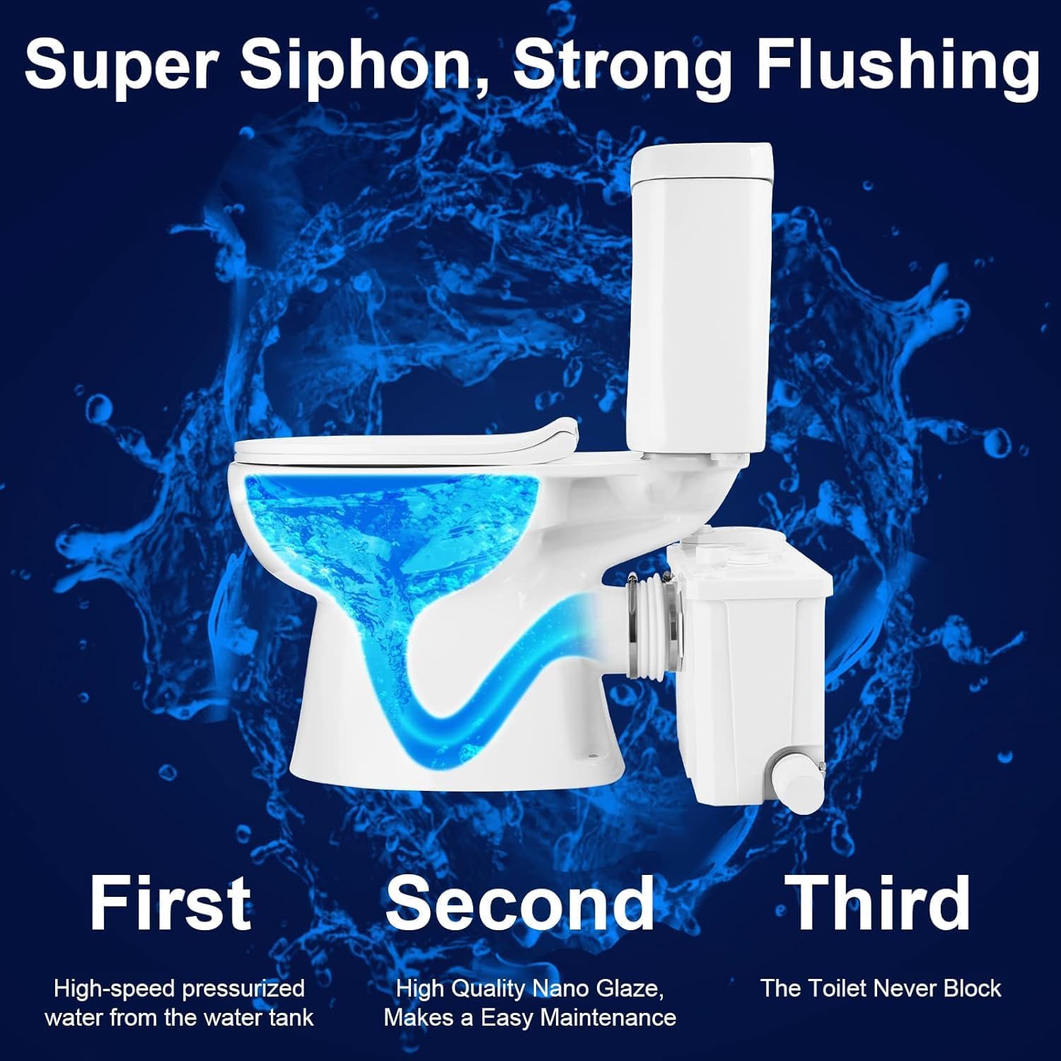 700watt Macerating Toilet,Dual Upflush Toilet For Basement,Two Piece Toilet with Round Toilet Bowl Toilet Seat,Macerator Pump with 4 Water Inlets for Bathroom, Sink, Toilet,Water Disposal