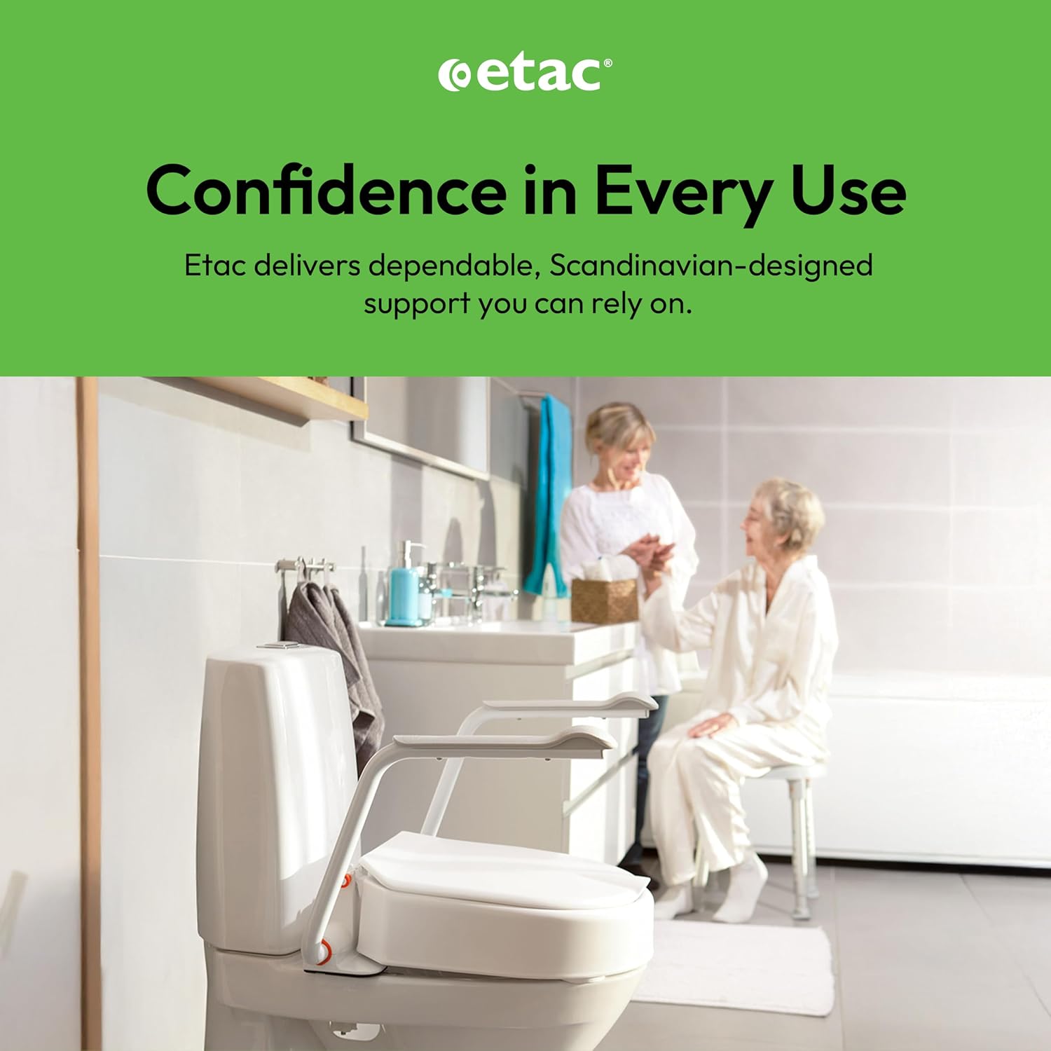 Etac Hi-Loo Fixed Toilet Seat Raiser – Stable & Comfortable Raised Toilet Seat with Foldable Arm Support, Fixed Mounting, Ergonomic Design, Fits Most Toilets – 10 cm (3.94 in) Height