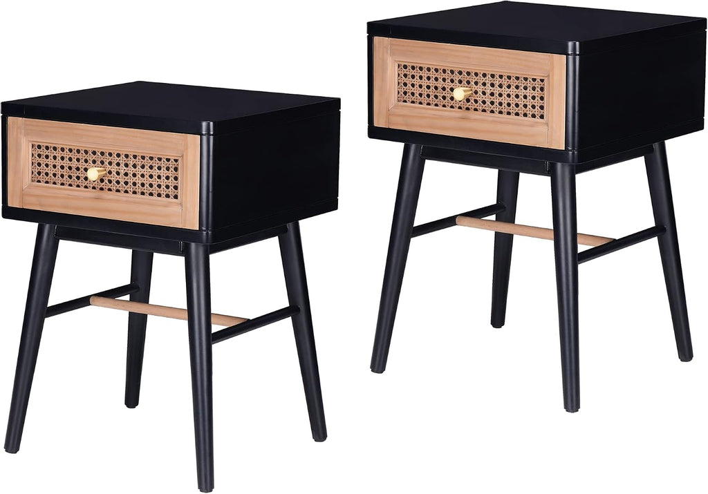 COZAYH Set of 2 Fully-Assembled Modern Farmhouse Clean-Lined Nightstand, End Table with 1 Drawer, Black