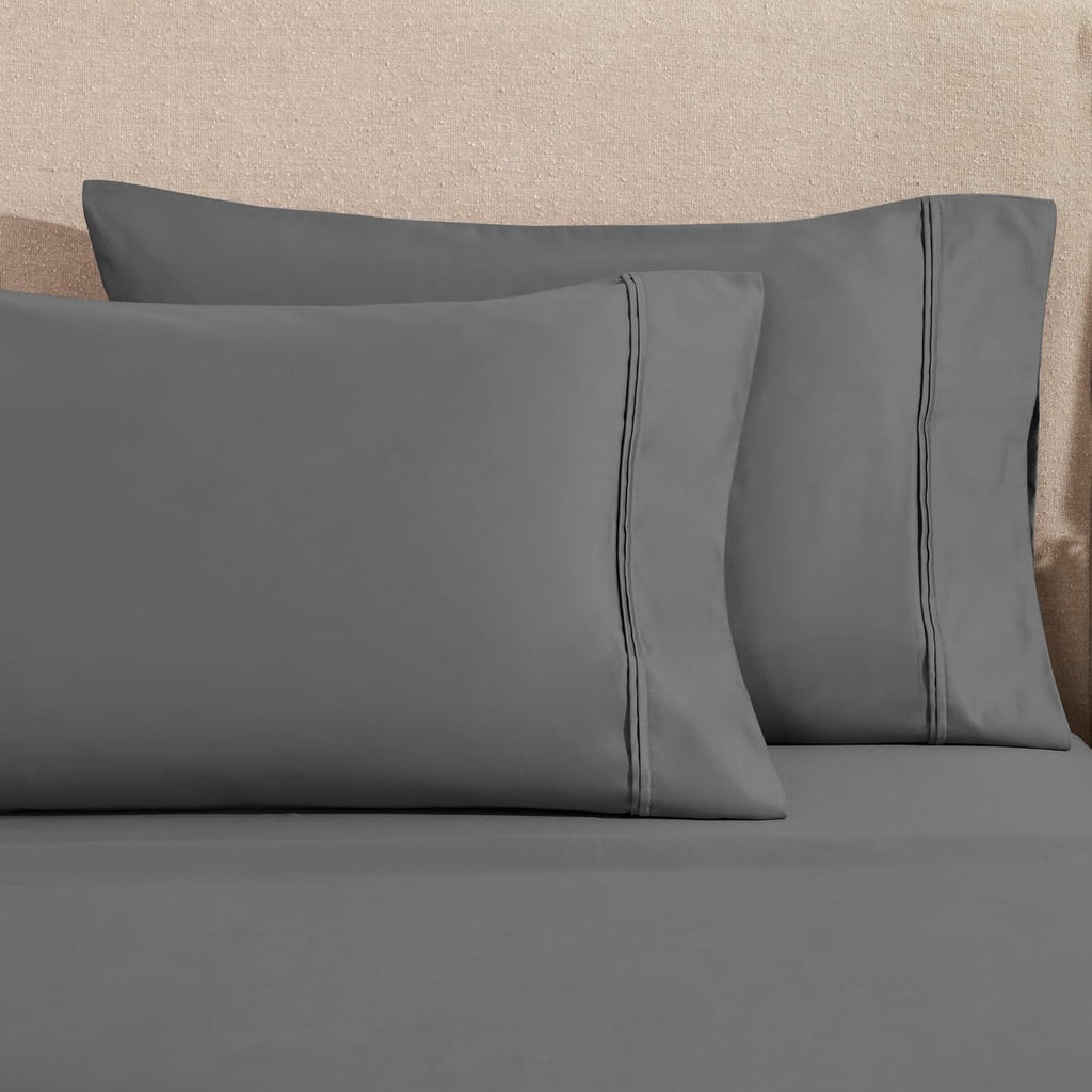 Superior 1200 Thread Count Egyptian Cotton Sheet Set, Bedroom Sheets, Modern Home Essentials, Luxury Bedding, 1 Elastic Deep Pocket Fitted Bed Sheet, 1 Flat Sheet, 2 Pillowcases, King, Charcoal