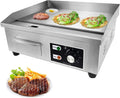 Electric Commercial Griddle Plate, 2500W Electric Countertop Flat Top Griddle with Adjustable Thermostat Removable Oil Drawer Splash Guards, Stainless Steel Restaurant Grill for Kitchen