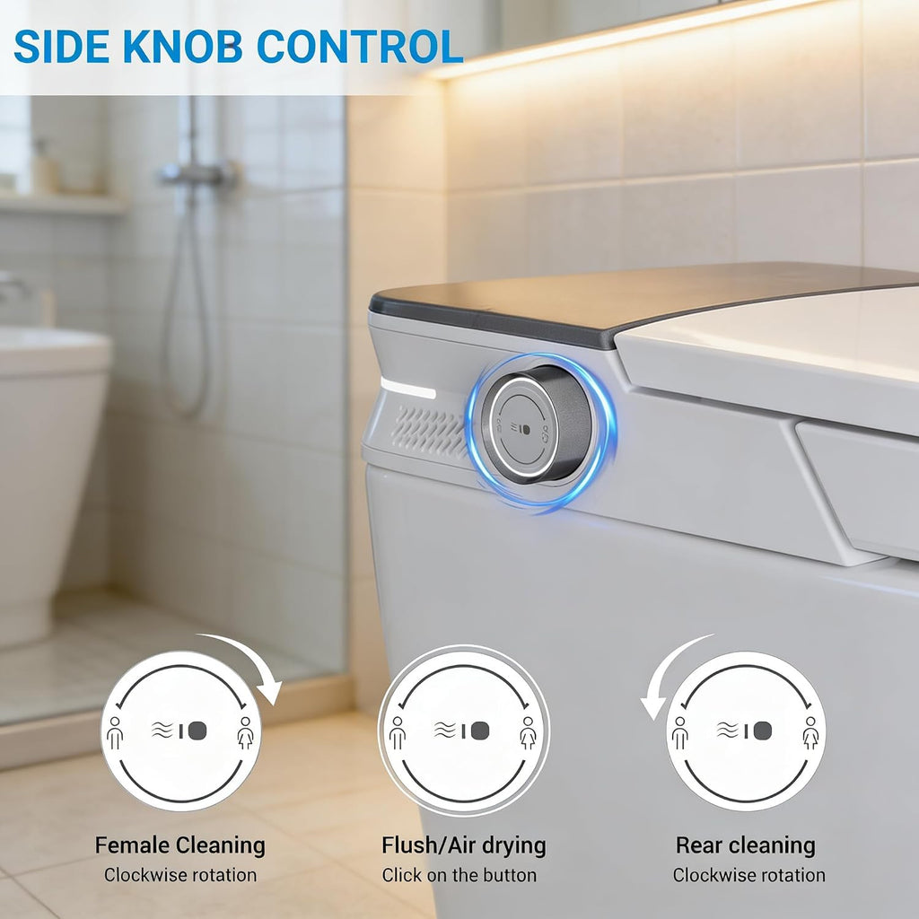 GarveeTech Smart Toilet with Bidet Built in, Heated Seat & Dual Auto Flush, Foot Sensor, Modern Extended Electric Toilet with Water Tank, Warm Water Wash, Air Drying, LED Night Light, Remote