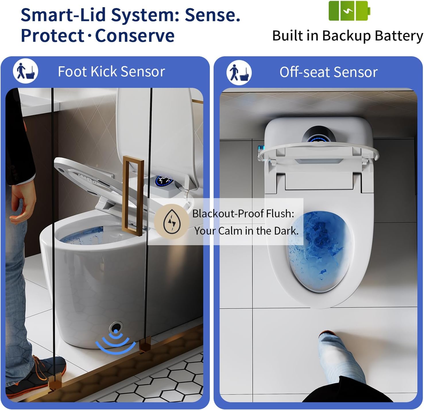 Smart Toilet with Bidet Built, Auto Open & Close, Auto Flush, Warm water massage, Heated Seat,Movement Drying, Night Light, Wireless Remote Control, Modern Tankless Elongated Toilet.