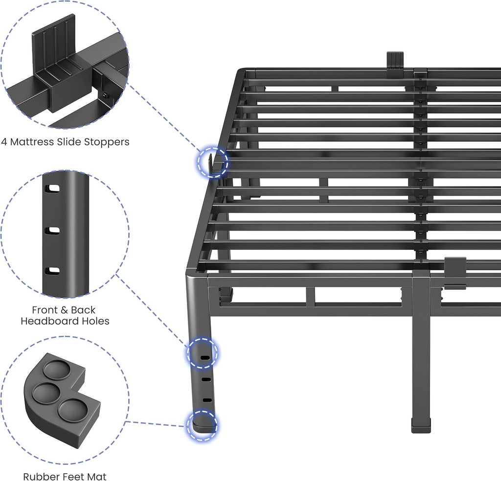 NKZ 24 Inch King Size Bed Frame, Metal Bed Frame & Box Spring 2 in 1 Platform with Round Corner Legs, 4000Lbs Heavy Duty Metal Frame, Mattress Slide Stopper, Headboard Hole, Noise-Free, Easy Assembly