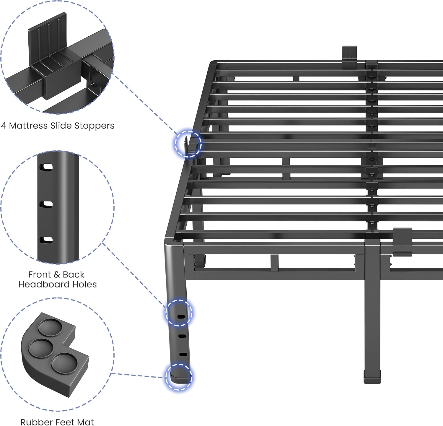 NKZ 24 Inch King Size Bed Frame, Metal Bed Frame & Box Spring 2 in 1 Platform with Round Corner Legs, 4000Lbs Heavy Duty Metal Frame, Mattress Slide Stopper, Headboard Hole, Noise-Free, Easy Assembly