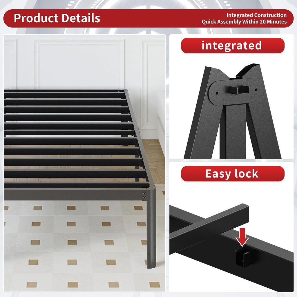 Yicensen 14 Inch Full XL Bed Frame No Box Spring Needed Heavy Duty Metal Full XL Platform Bed Frame with Rounded Corner Legs, Easy Assembly, Noise Free, Black