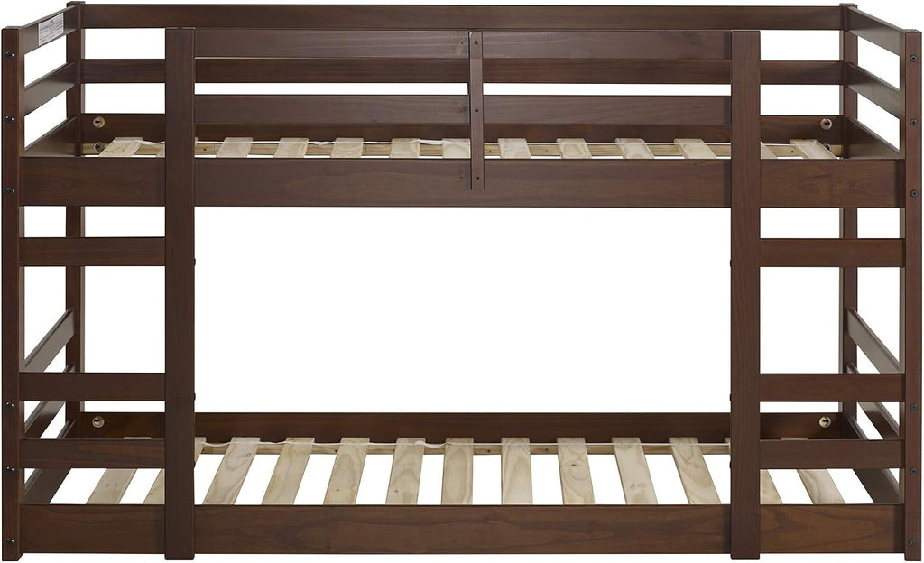 Walker Edison Alexander Classic Solid Wood Stackable Jr Twin Over Twin Bunk Bed, Twin Over Twin, Walnut
