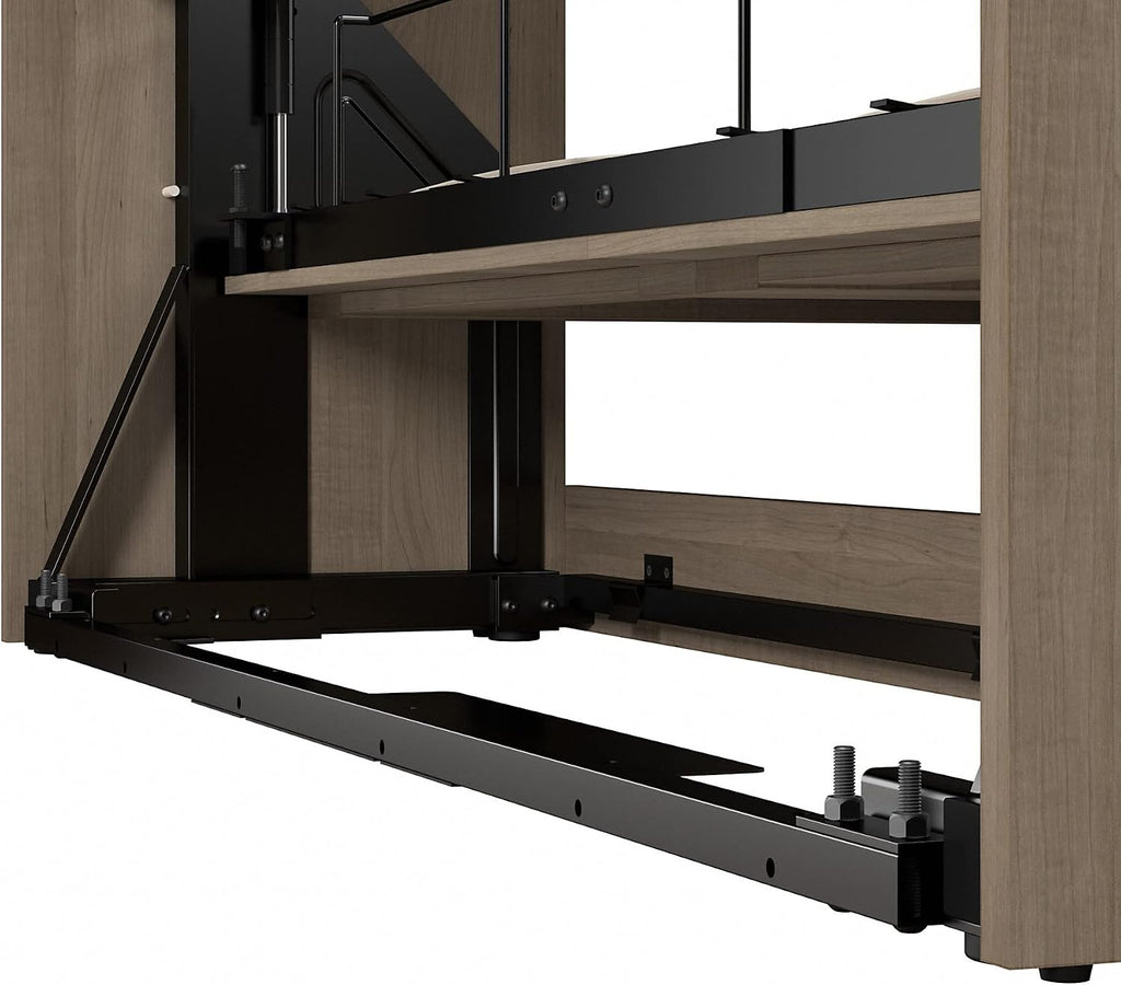 Bestar Pur Full Murphy Bed and 2 Shelving Units with Drawers, 109-inch Space-Saving Sleeping Arrangement in Ash Gray