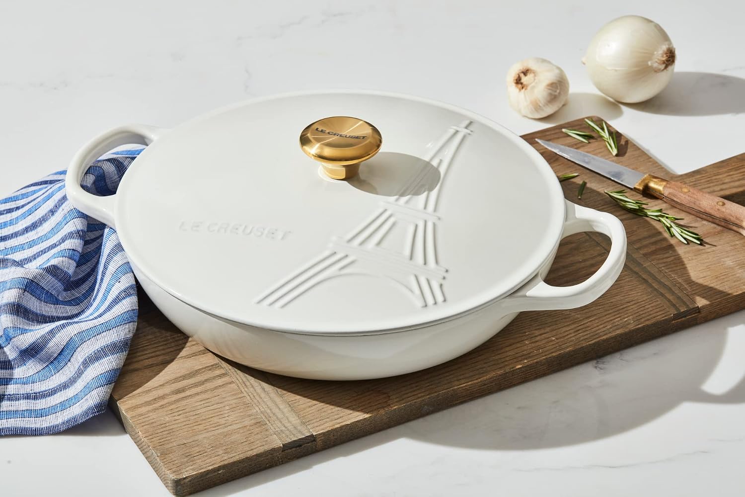Le Creuset Eiffel Tower Collection Enameled Cast Iron Signature Braiser with Lid, 3.5 qt., White