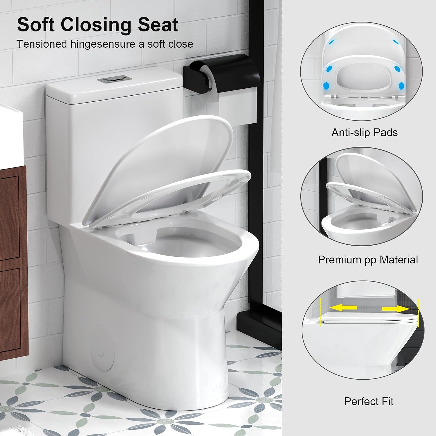 Elongated One Piece Toilet with Comfort Chair Seat ADA Height 17.3', Modern Toilets for Bathroom, Powerful Dual Flush 0.8/1.28 GPF, MAP 1000g Compact Toilet, 12' Rough-In, Standard White Toilet Bowl
