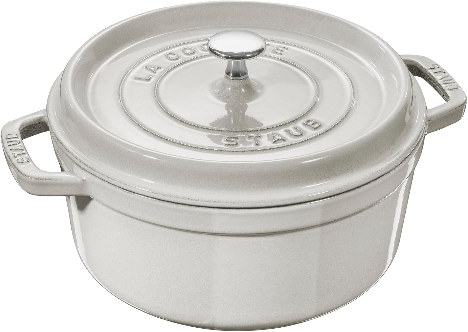 Staub Cast Iron 7-qt Round Cocotte - White Truffle