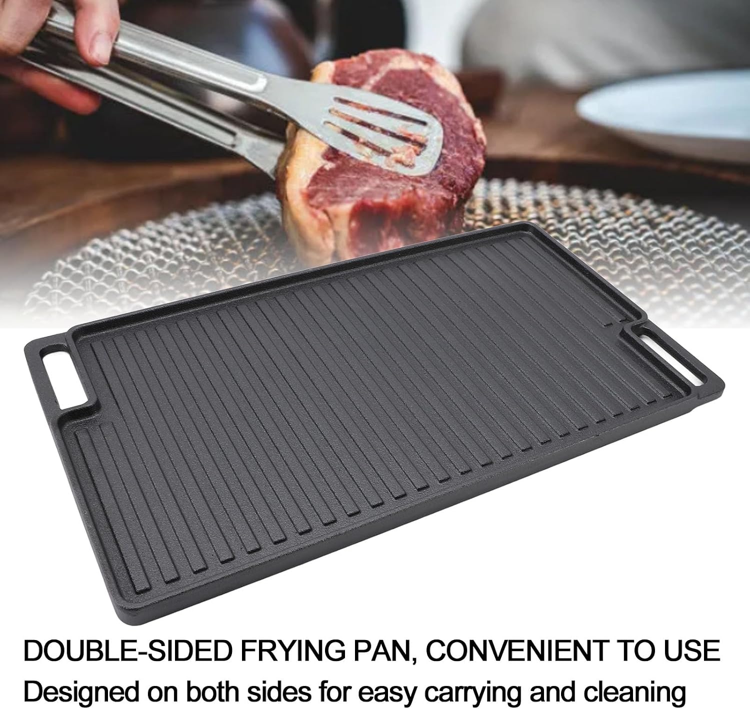 Cast Iron Reversible Grill Griddle, Non Stick Flat Top with Handles for Oven, Stovetop, and Grill