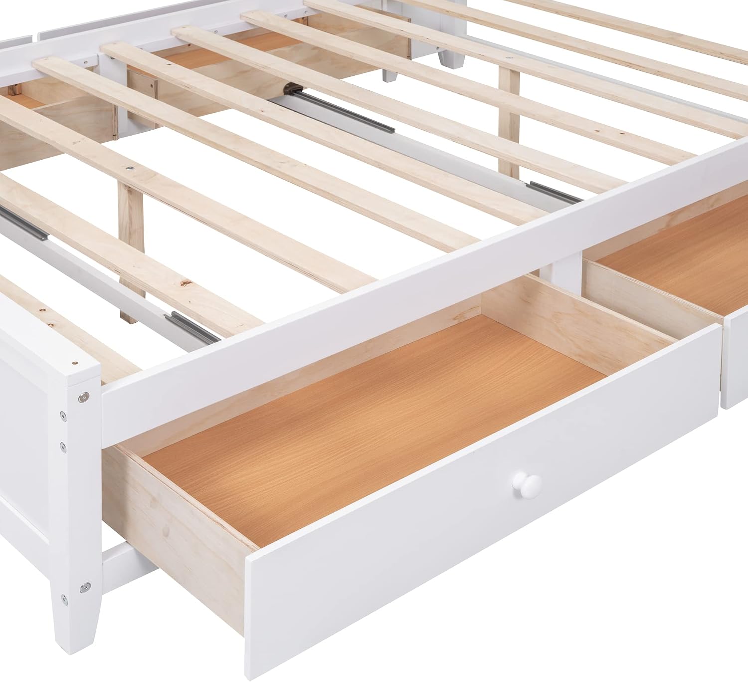 SOFTSEA Full Size Platform Bed with Bookcase Headboard, Full Storage Bed with 4 Drawers, Solid Wood Bed Frame with Storage Cabinets and Shelves for Kids Adults, No Box Spring Needed, White