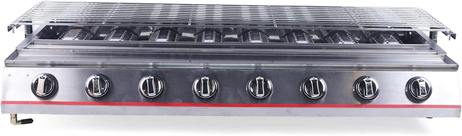 40'' Tabletop Grill Commercial LPG Gas BBQ Grill w/ 8 Burners Portable Gas Barbecues Griddle w/ 8 Independent Switches Griddle for Parties, Backyard barbeques, Camping or Picnicking