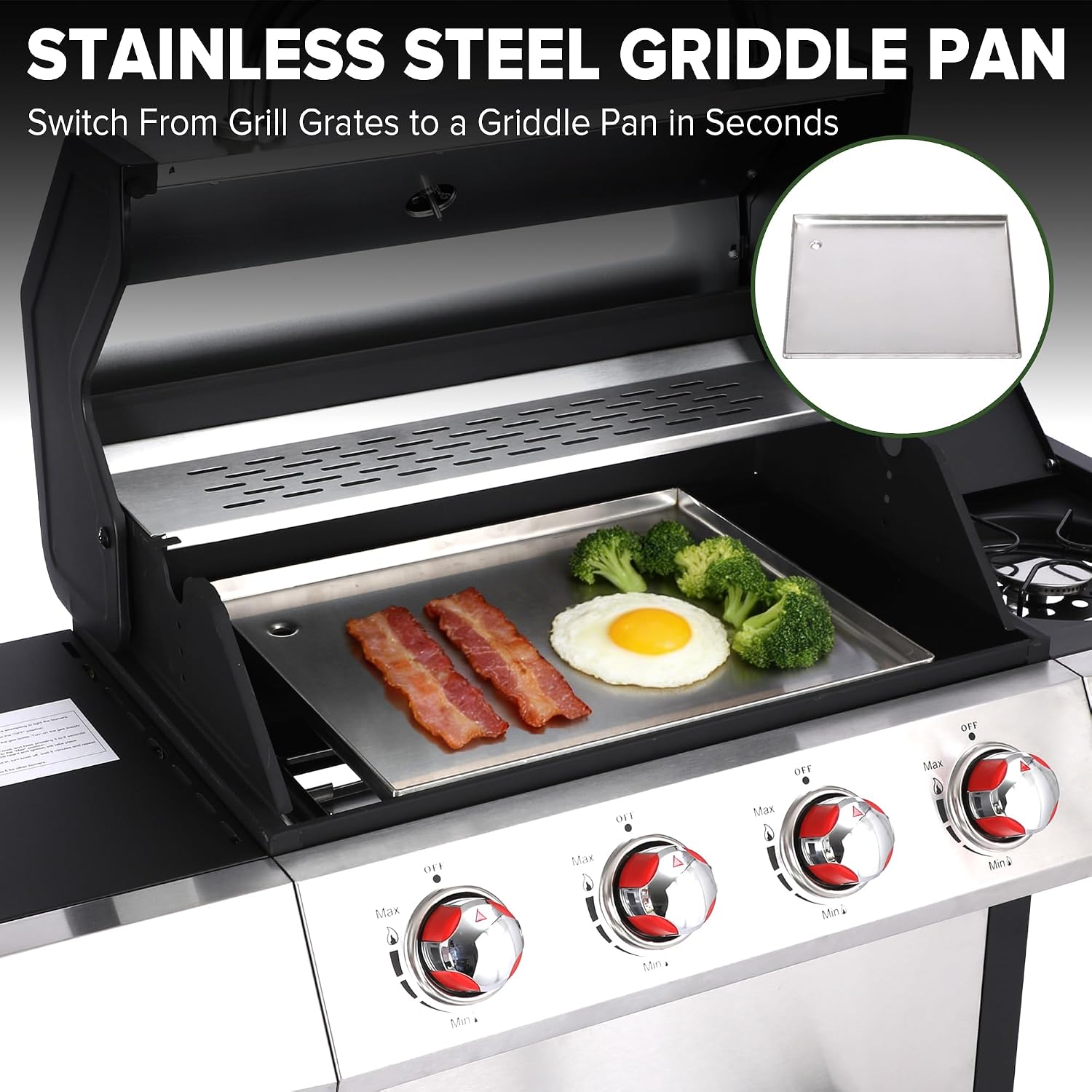 Gas and Charcoal Grill Combo with Side Burner, 4-Burner Propane Grill and Griddle Combo with Porcelain-Enameled Cast Iron Grates & Double-Wall Insulated Lid, 49,000 BTU Outdoor BBQ Grill