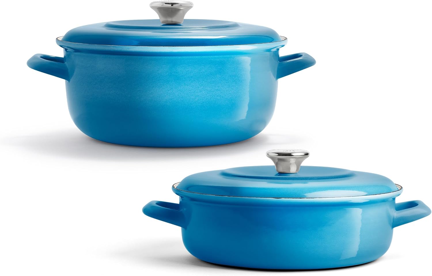 Merten & Storck 3.7QT & 5.5QT Dutch Ovens with Lids, 4 Piece Cookware Set, European Crafted Enameled Iron Stockpot, Induction & All Cooktops, Braising, Stews, Roasting, Slow Cooking, Sourdough, Caribbean Blue