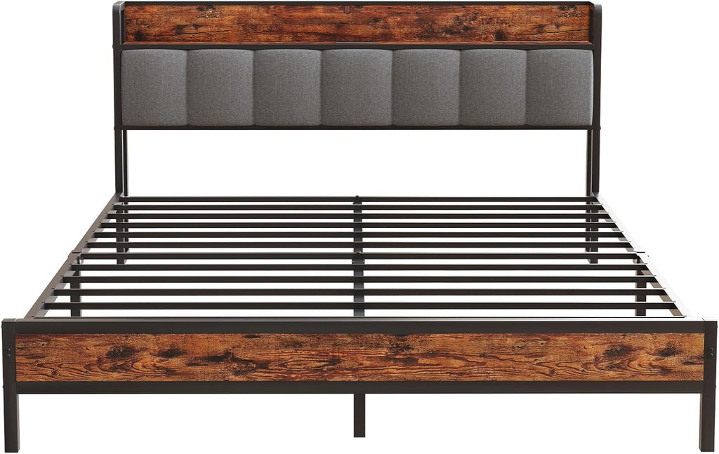 Novilla King Size Bed Frame with Charging Station USB/Type-C & Storage Headboard, Modern Metal Platform Bed Frame, Easy Assembly, Heavy Duty Slats Support, Noise Free, No Box Spring Needed