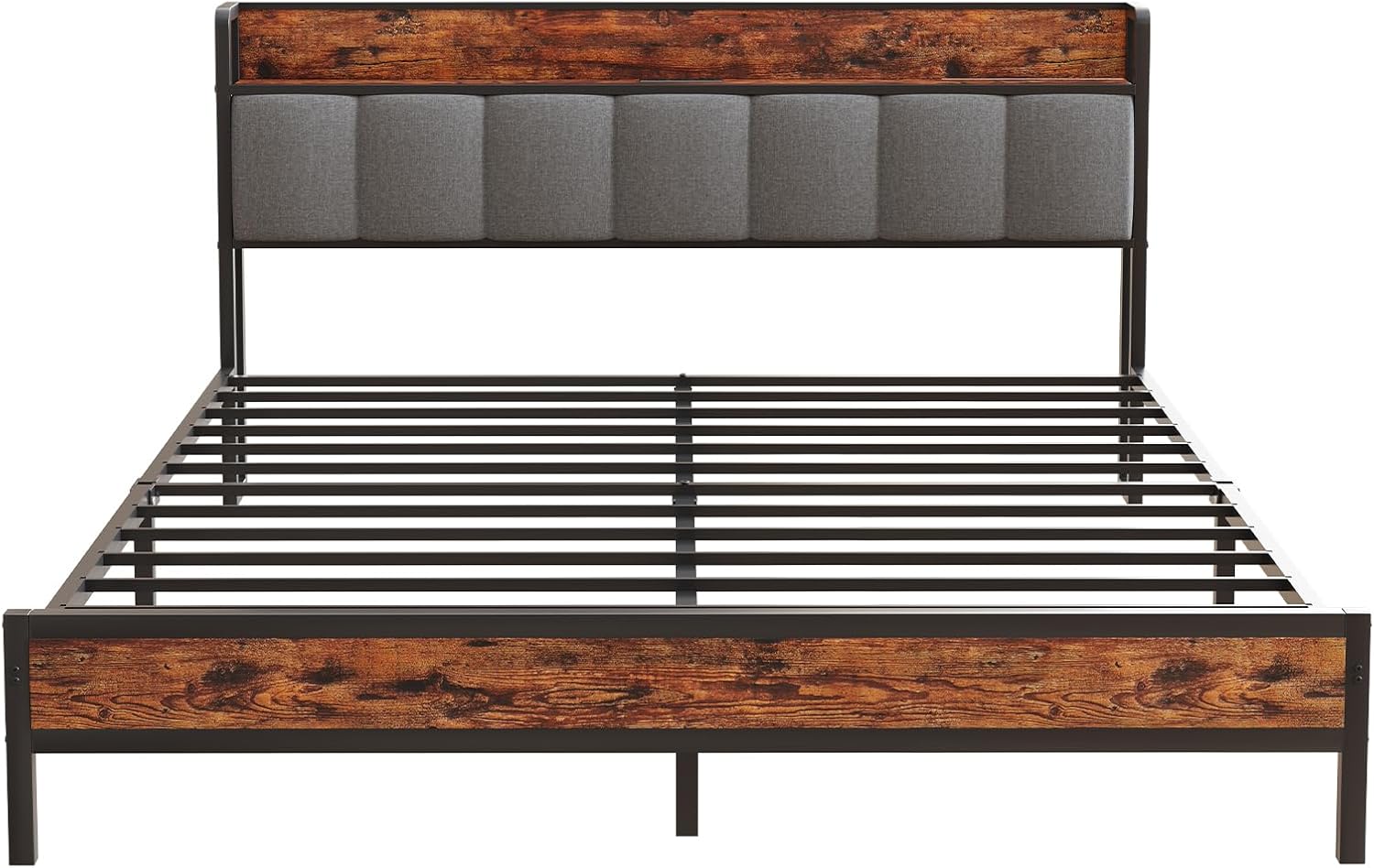 Novilla King Size Bed Frame with Charging Station USB/Type-C & Storage Headboard, Modern Metal Platform Bed Frame, Easy Assembly, Heavy Duty Slats Support, Noise Free, No Box Spring Needed