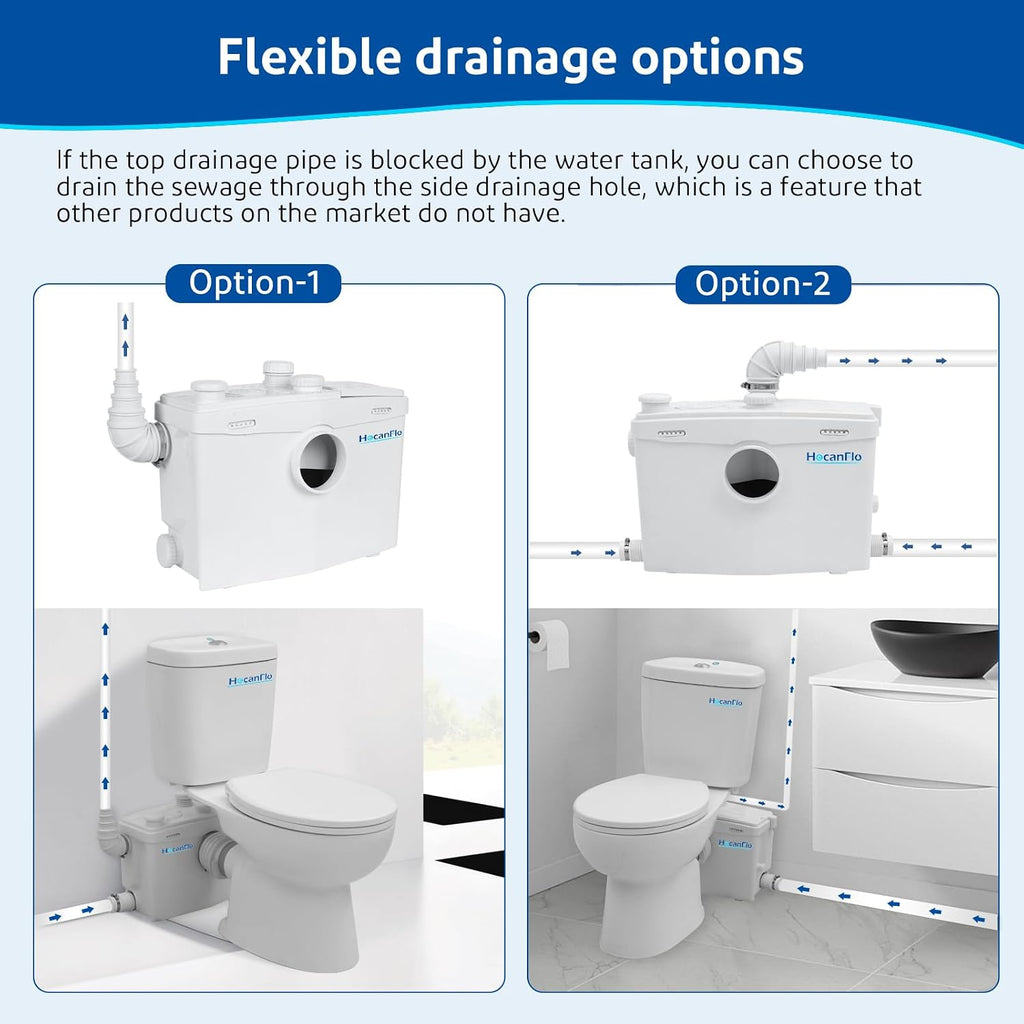 800W Upflush Toilet with Pump for Basement, Macerating Toilet System, Patented Top Access Panel, Two Piece Dual-flush Tank, 4 Inlets Macerator Grinder Sewage Pump, 36ft Head Lifting, CEC Approved