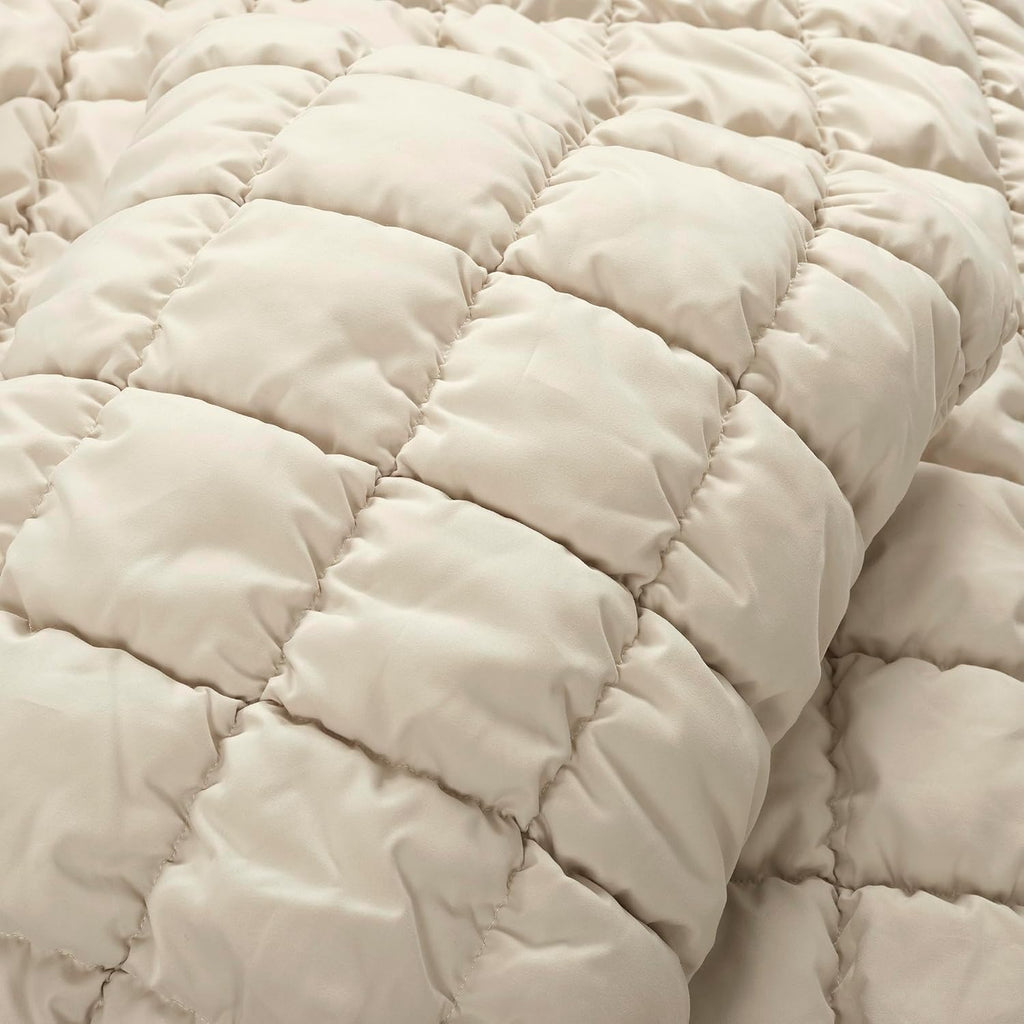 Lush Decor Puff Quilted Comforter Set, 3 Piece Set, Full/Queen, Neutral - Teen Bedding Set - Super Soft Comforter - Neutral Dorm Decor - Textured Minimalist & Modern Bedroom Decor