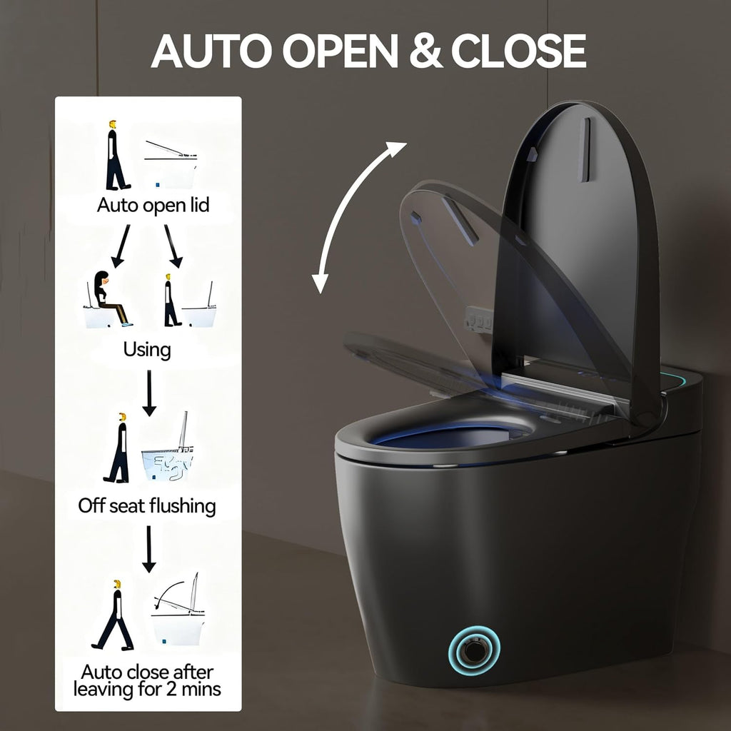 One Piece Toilet,Smart Toilet with Bidet Built In,Ceramic Toilet with Dryer and Warm Water, Intelligent Toilet Auto Open/Close Seat,Heated Seat,Grey