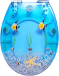 Resin Toilet Seat, Round Seats with Ocean Design, Soft Close and Quick Release Hinges, for Bathroom, Home, and Guest Restroom(Blue4)