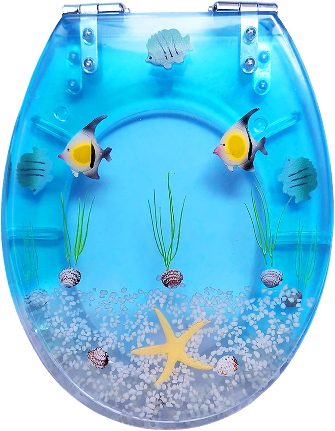Resin Toilet Seat, Round Seats with Ocean Design, Soft Close and Quick Release Hinges, for Bathroom, Home, and Guest Restroom(Blue4)