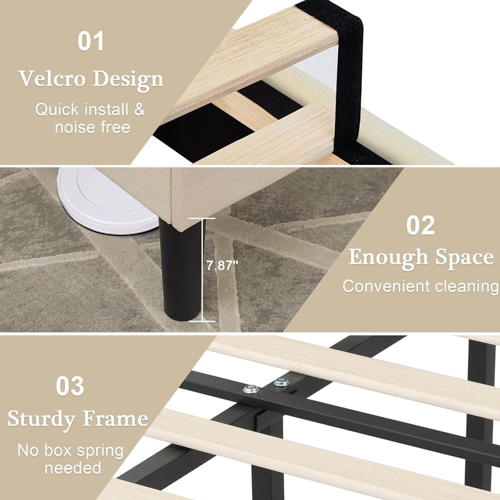 VECELO Full Size Platform Bed Frame with Fabric Upholstered Headboard and Wooden Slats Support, No Box Spring Needed/Easy Assembly,Beige