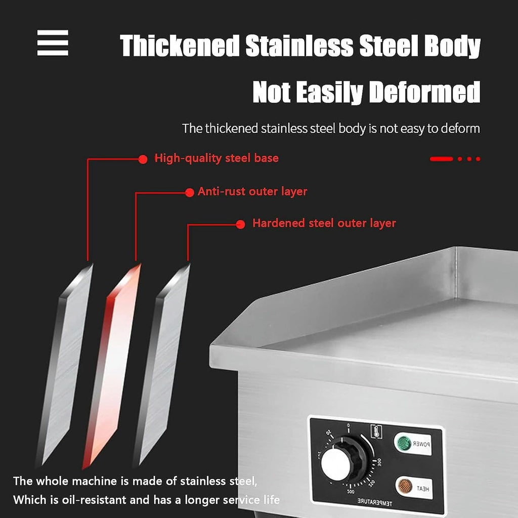 Commercial Electric Griddle, Kitchen BBQ Grill, Stainless Steel Electric Griddle, Nonstick Countertop Hot Plate Commercial BBQ Grill, Two Burners with Thermostatic Control, 110~240V