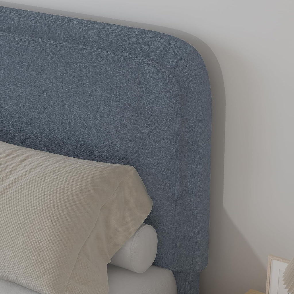 BarnFurin Full Size Bed Frame,Cloud Boucle Upholstered Platform Bed Frame with Headboard, Soft Rounded Corners, No Box Spring Required, Non-Slip and Noise-Free, Easy Assembly, Blue