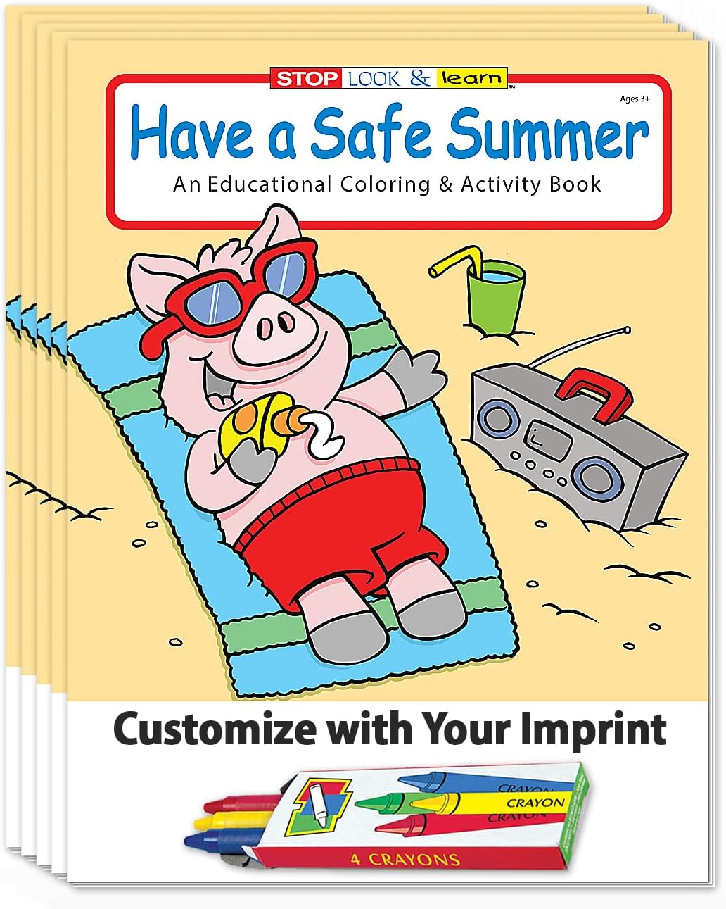 ZOCO – Have a Safe Summer – Custom Coloring Books (250 Bulk Pack, With Crayons) – End of School Year Activities for Kids – Add Your Imprint