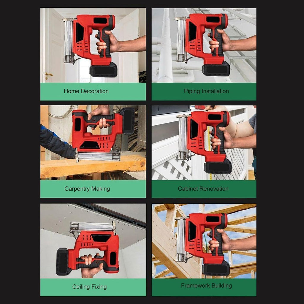 Cordless Brad Nailer Kit 2 Modes 2 in 1 Multifunctional 18V 2Ah Lithium Battery Powered High Efficiency Electric Staple Gun for Home Woodworking DIY Projects